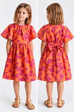 Reiss Girls Jeanie Orange Purple Floral Linen Blend Dress 8-9Y US 8/10
